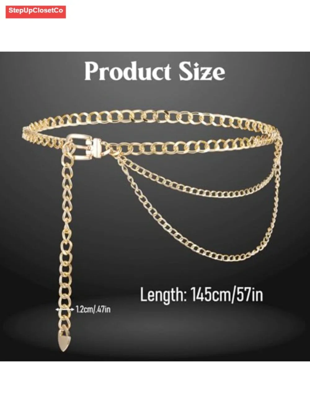 Adjustable Gold Metal Chain Belt for Women Plus Size, 57